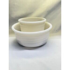 Vintage Set Of Large & Small White Milk Glass Ribbed Mixing Bowls